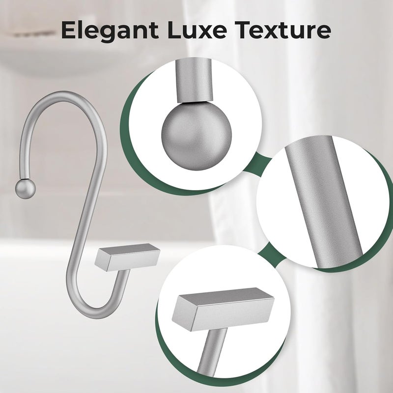 Bathway Silver Shower Curtain Hooks, Shower Curtain Rings Rust Proof, 12PCS Shower Hooks for Shower Curtain, T-Bar Design Convenient Elegant Shower Curtain Hangers for Bathroom Kitchen Wardrobe - Image 3